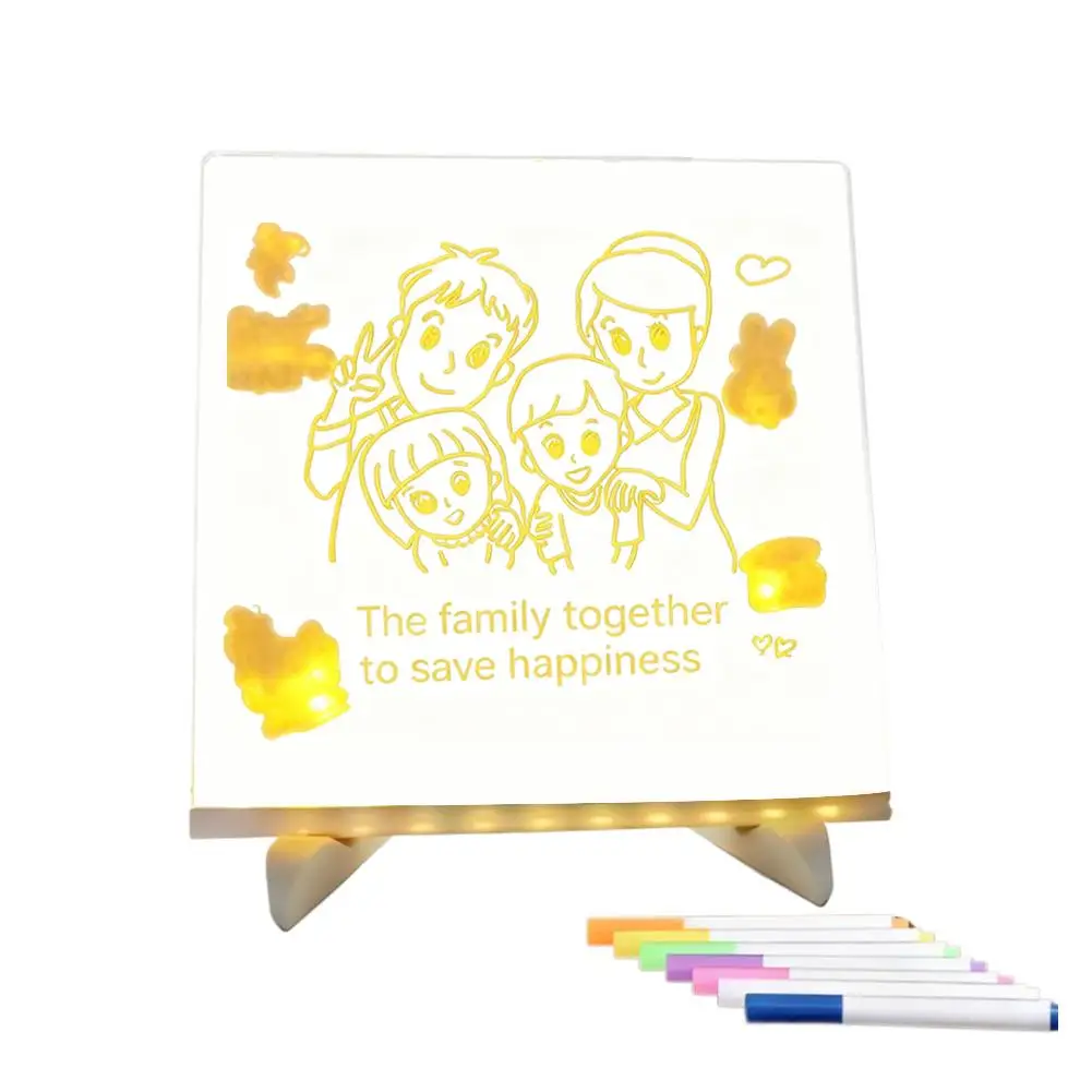 جديد تضيء لوحة رسائل أكريليك قابلة لإعادة الكتابة لتقوم بها بنفسك للأطفال لوحة رسم متوهجة مصباح رسالة مع 7 أقلام ملونة بالجملة