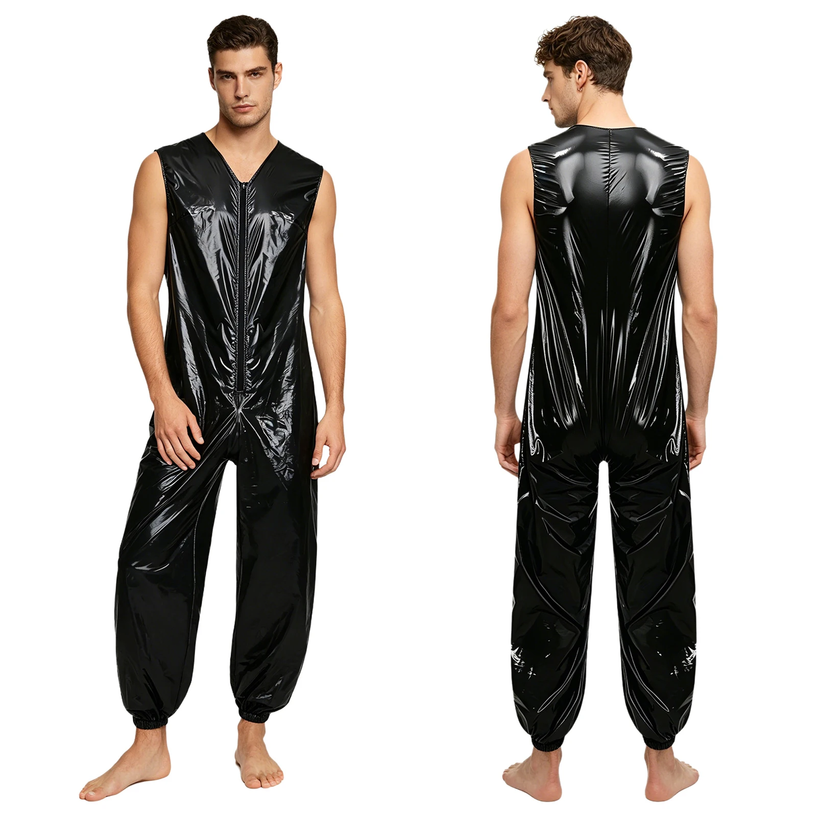 Herren Einteiler Adaptive Romper Nachtwäsche Wasserdichter Windelüberzug Ärmelloser Reißverschluss-Bodysuit Elastische Beinöffnung Jumpsuit
