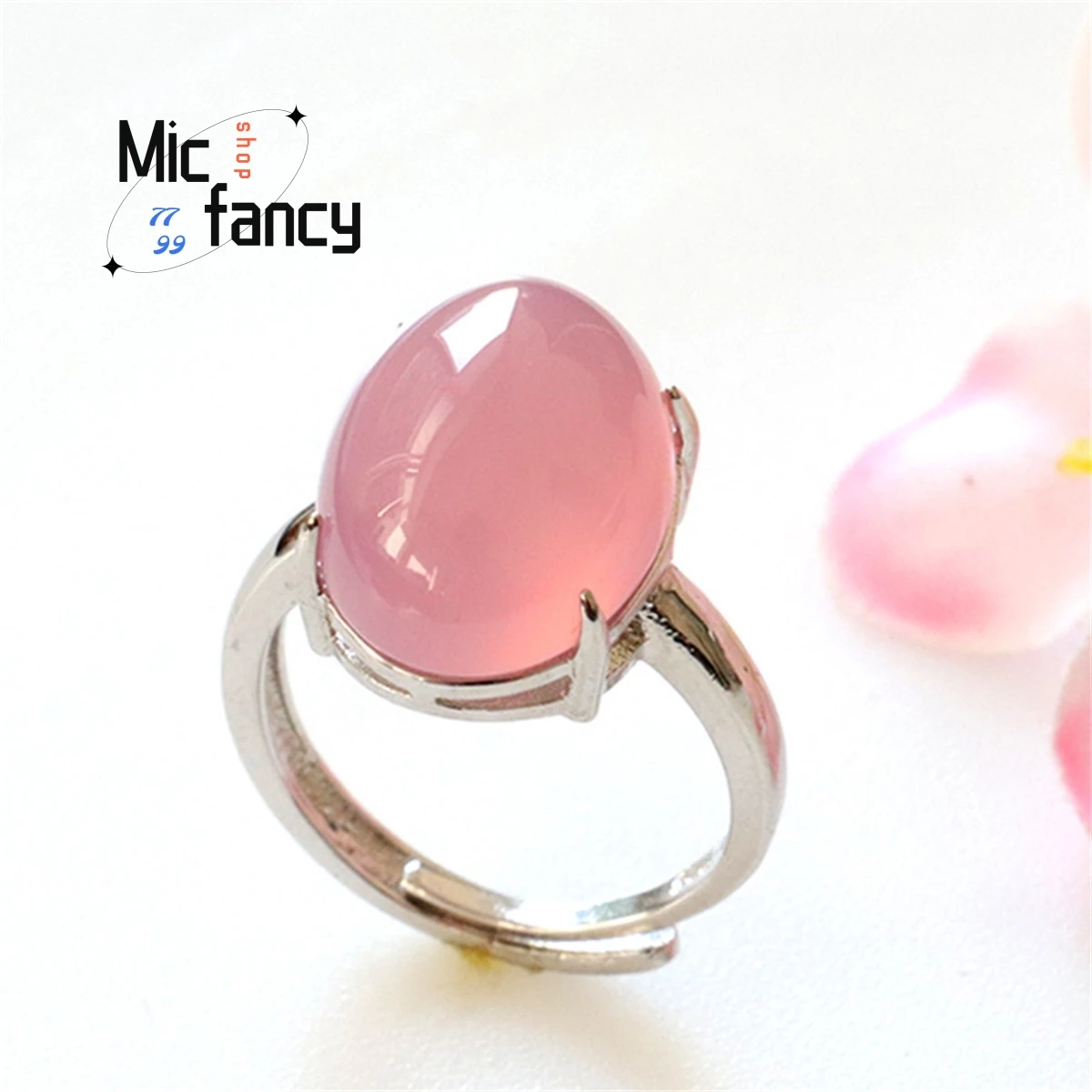 S925 Silver Lnlaid Natural Authentic Pink Chalcedony Agate Ring Fine Jewelry Sweet Romantic Simple Generous Gift Female Boutique