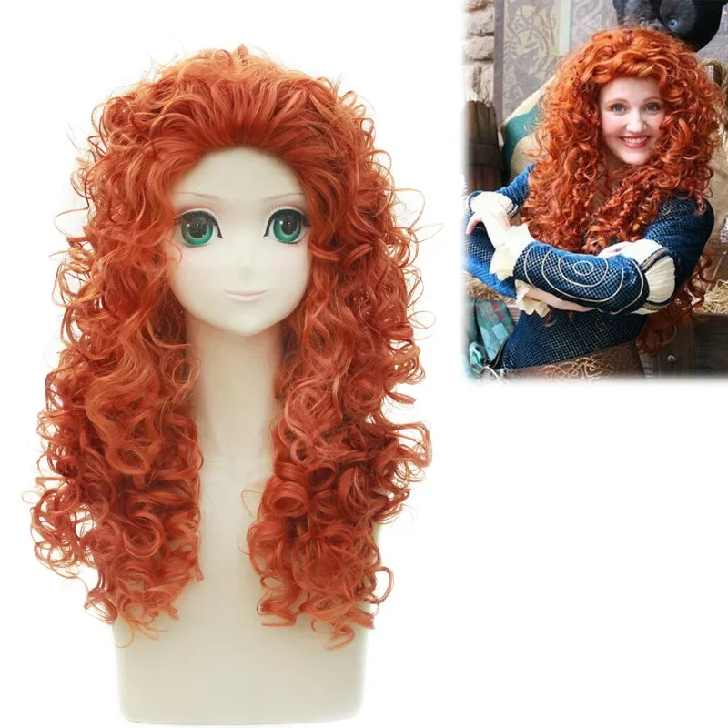 Movie Brave Princess Merida Cosplay Wig Synthetic Orange Hair Long Curly Wigs For Anime Halloween Costume Party