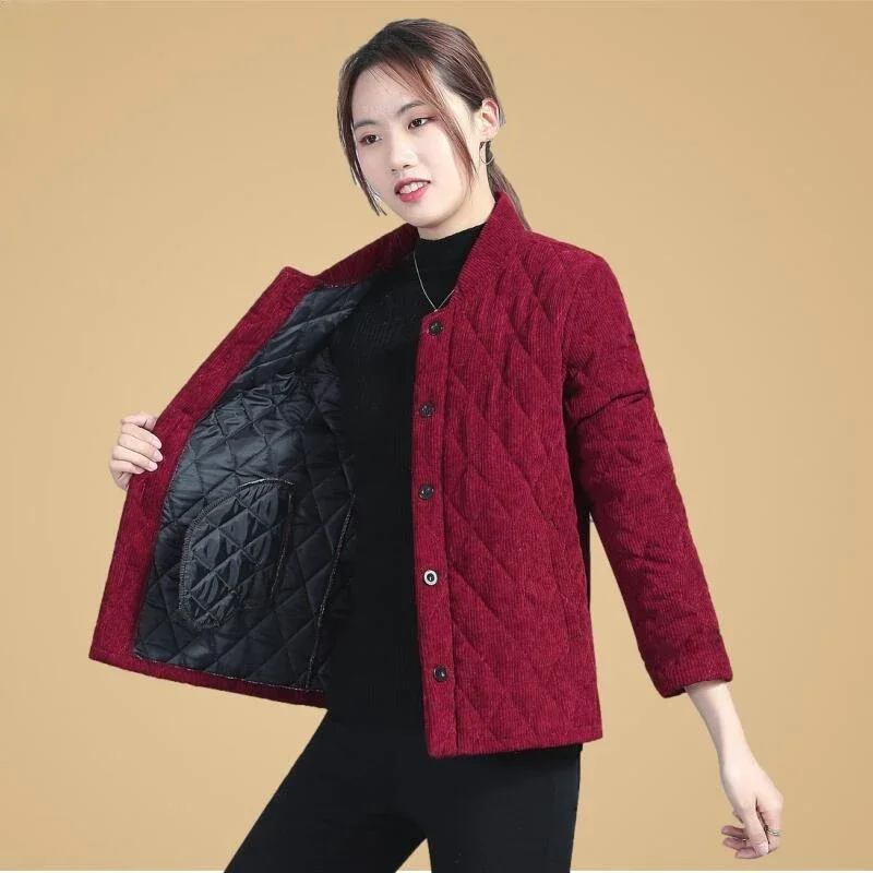Corduroy Winter Coat Women Puffer Jacket Winter New Korean Style Long Ladies Over-the-knee Cotton Padded Jacket Keep Warm