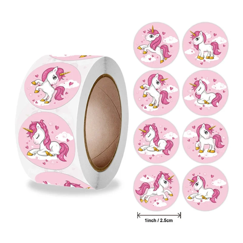 500pcs Pink Unicorn Stickers，Cute Cartoon Thank You Stickers Holiday Decoration Gift Wrapping Packaging Sealing Stickers view 3