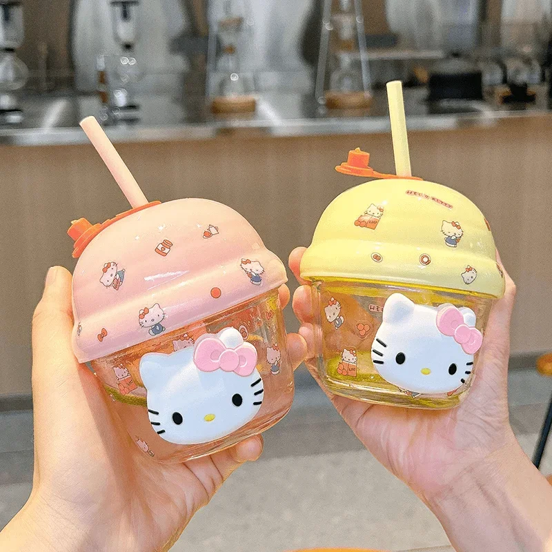 220Ml Kawaii Hello Kitty Mini Waterstro Schattige Cartoon Glazen Melkstro Beker Waterbeker Schattige Draagbare Ontbijtmelkbeker Speelgoed Cadeau