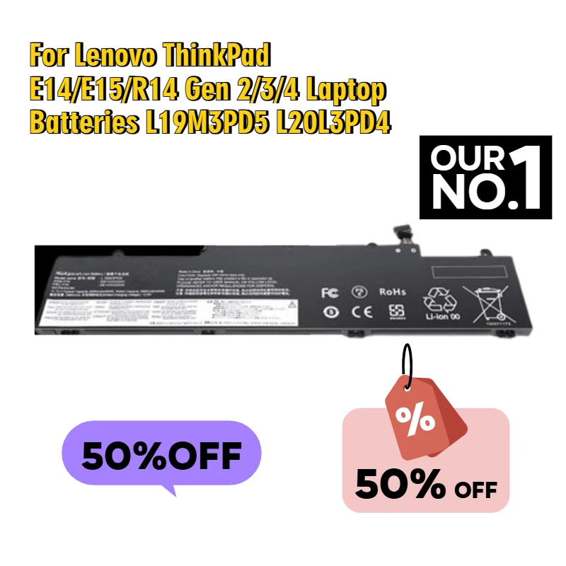 

For Lenovo ThinkPad E14/E15/R14 Gen 2/3/4 Laptop Batteries L19M3PD5 L20L3PD4