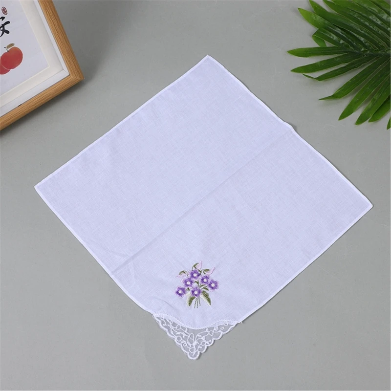 10lots White Tháng thêu chiếc khăn tay Handkerchief Light Trọng lượng tái sử dụng Handkerchief Y166