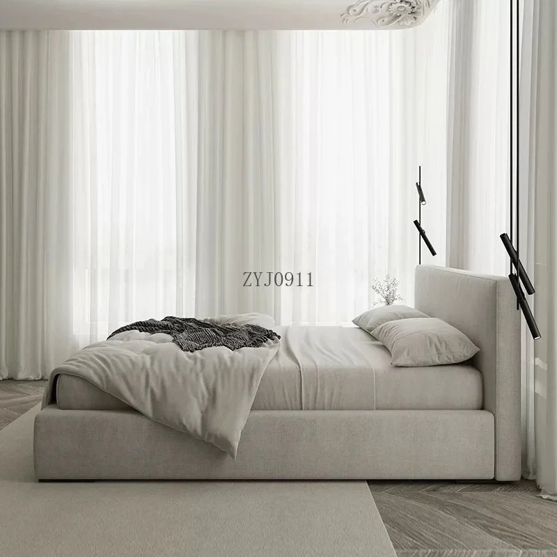 Cama moderna estilo creme design tecido de madeira maciça móveis de quarto luxo grande hotel cama macia de veludo