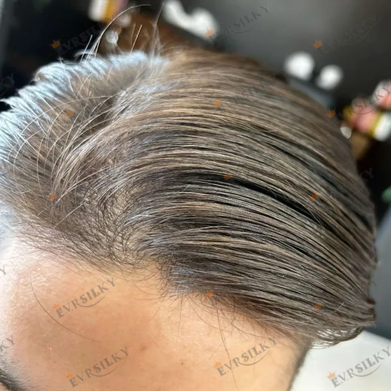 

Bond NPU Toupee для мужчин 1B65 Серый 100% человеческие волосы Remy Индийская система замены Капиллярный протез Тонкий моно кружево и искусственный
