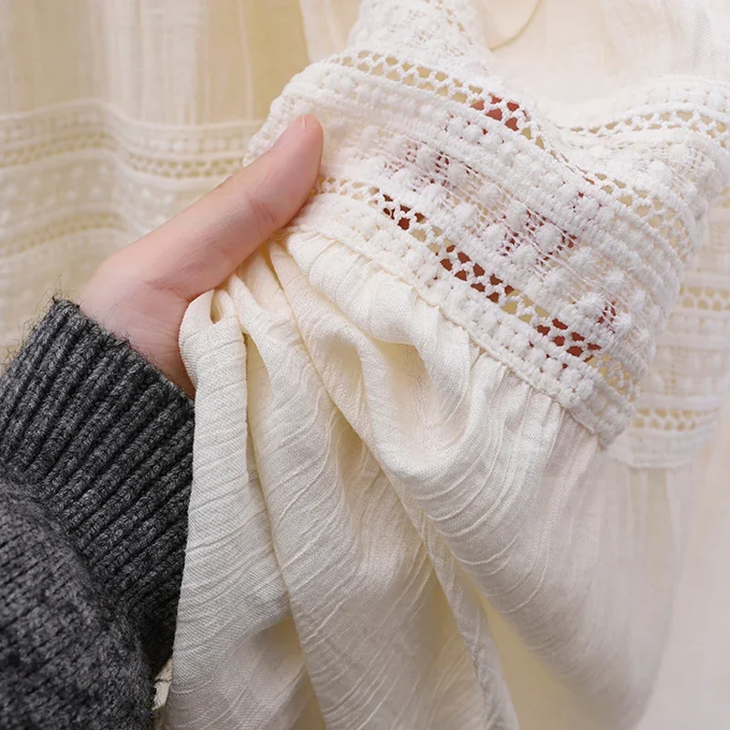 Tfetters marca 2025 verão moda saias plissadas senhoras cor sólida casual rendas oco para fora saias de comprimento médio para roupas femininas