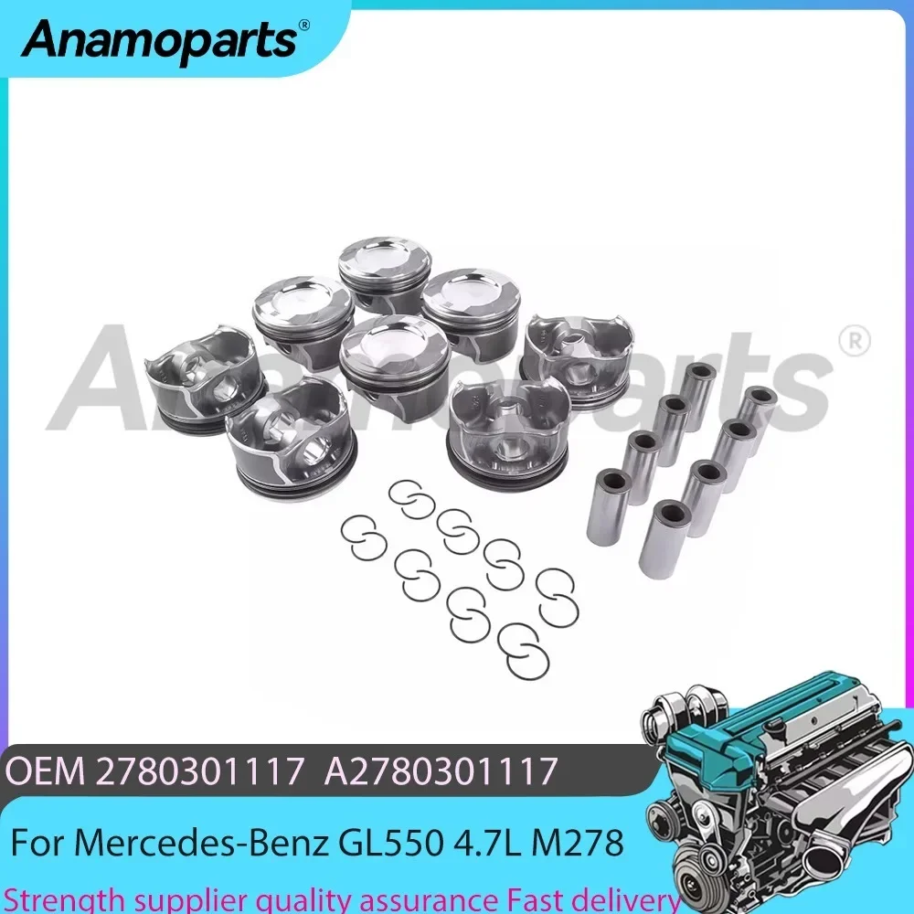 Engine Pistons Rings Set Fit 4.6 4.7 L V8 GAS For Mercedes Benz E500 S500 C218 CLS550 X166 GL450 GL550 M278 4.6L 4.7L 2011-2019