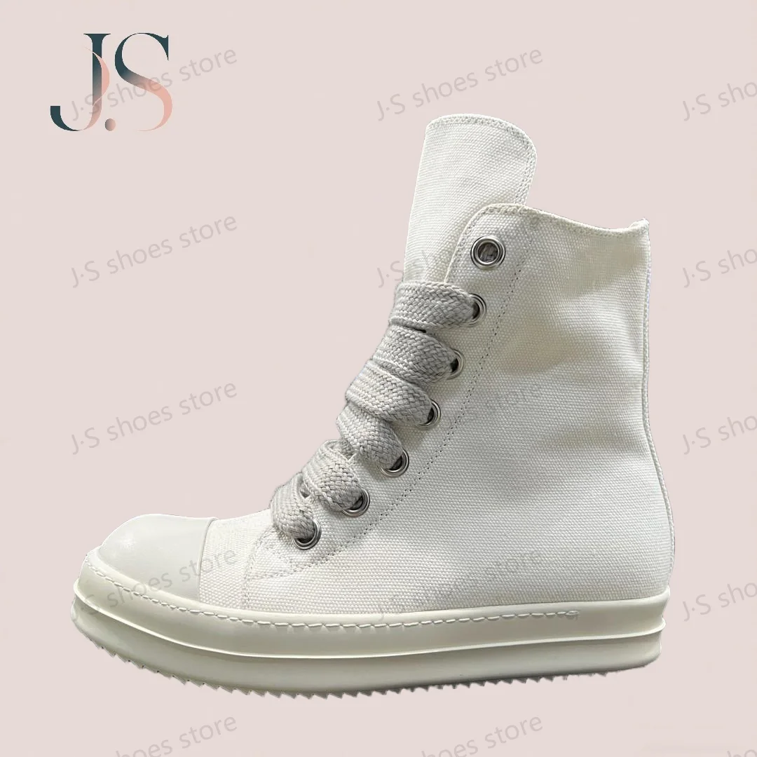 

Ro Luxury Sneakers Beige Canvas High Top Shoe Casual Shoes Quality Men Boots Classic Design Jumbo Laces Women Sneaker Ankle Boot