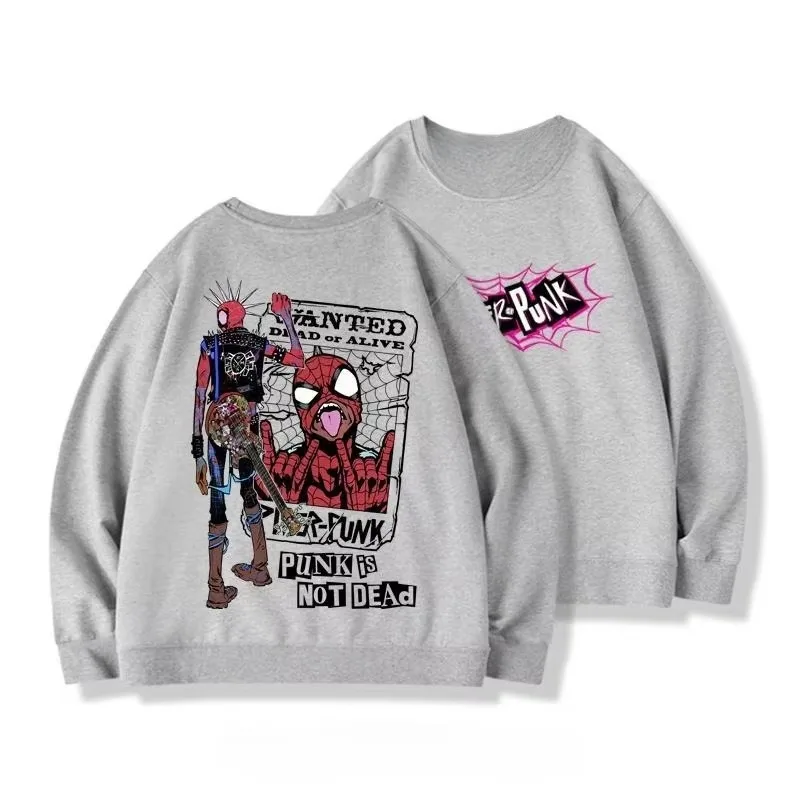 Marvel autorizado punk homem aranha hoodie outono novo algodão impressão moda solta em torno do pescoço moletom com capuz masculino