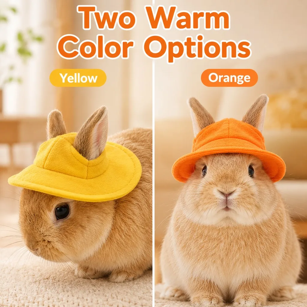 Small Pet Soft Felt Bucket Hat Adjustable Ear Hole Cap for Rabbit Guinea Pig Hamster Party Photo Costume Accessory, 2 Colors Opt view 4