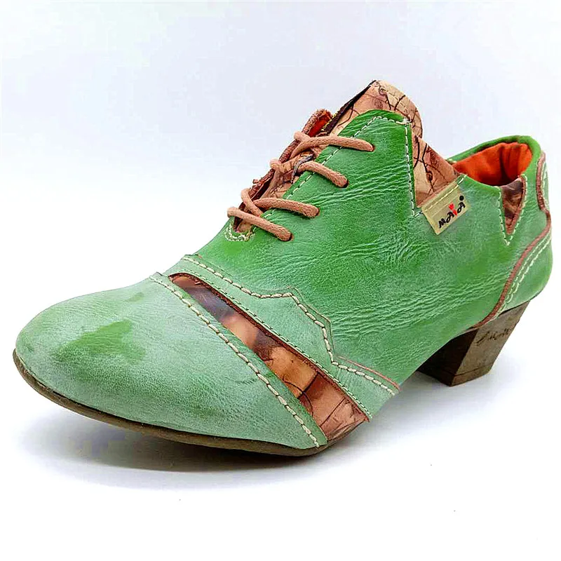 TMA EYES Autumn Women's Vintage-inspired Lace-heeled Little Leather Shoes