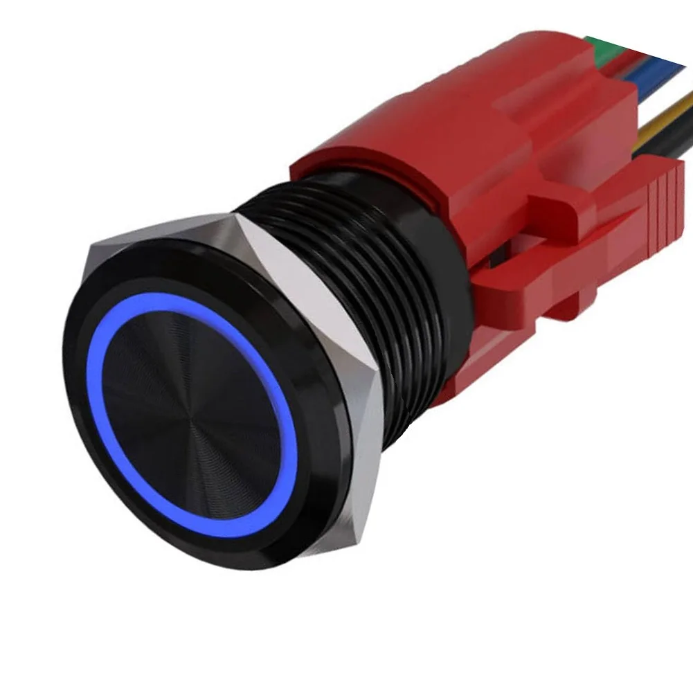 12V Metal Push Button Switch 22mm Diameter with LED Indicator Light and Self Locking Function IP67 Waterproof Dustproof Design