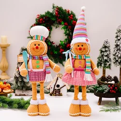 Christmas Gingerbread Man Color Retractable Figure Pink Skirt Pants Gingerbread Hand Holding Spoon Cane Chef Hat Home Decor