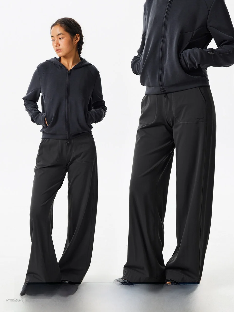 

High-Waist Straight-Cut Anti-Wrinkle Yoga Sports Long Pants Crnenter Nylon Fabric ex Comfortable Casual Trousers