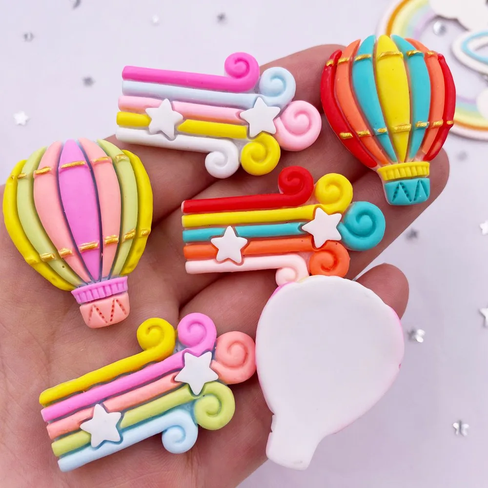 10PCS Resin Kawaii Colorful Stars Rainbows Hot Air Balloon Flatback Stone Scrapbook DIY Home Figurine Decor Crafts OM32