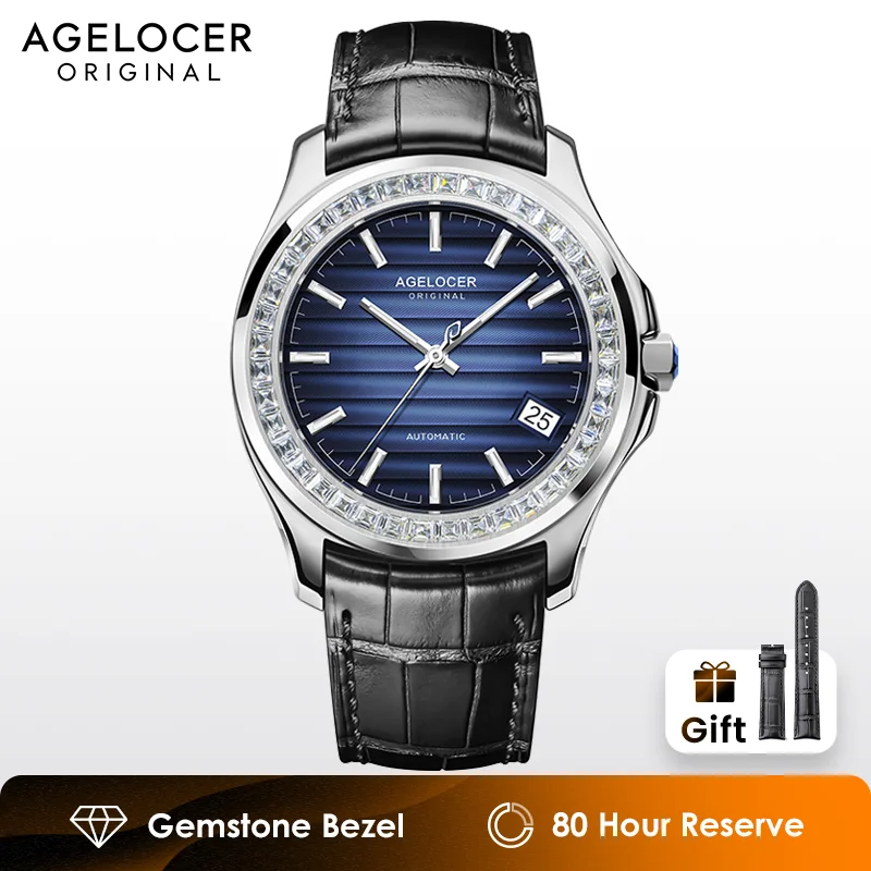 AGELOCER Original Baikal Watch Men\'s Big Calendar Business Formal Automatic Mechanical Watch Diamond Watch Birthday Gift for Men