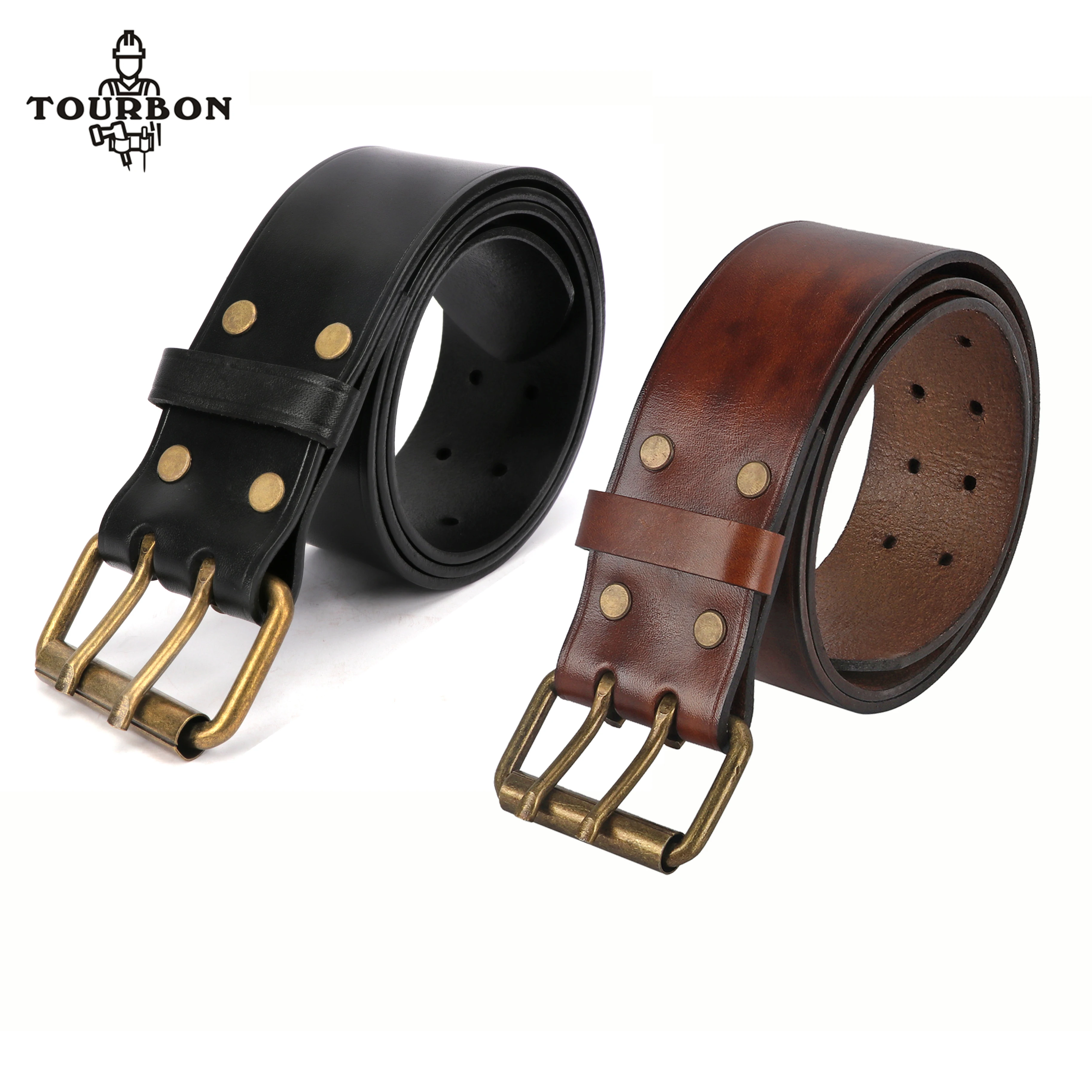 Tourbon Thick Genuine Leather Range Work Tools Men\'s Belt Workshop Belts 85-104cm Heavy Duty Waist Belts Woodworker Electrician