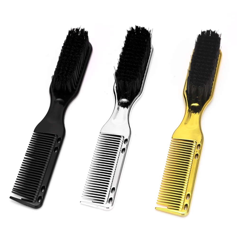 Double-sided Comb Brush Black Small Beard Styling Brush Professional Shave Beard Brush Barber Vintage Carving Cleaning Brush