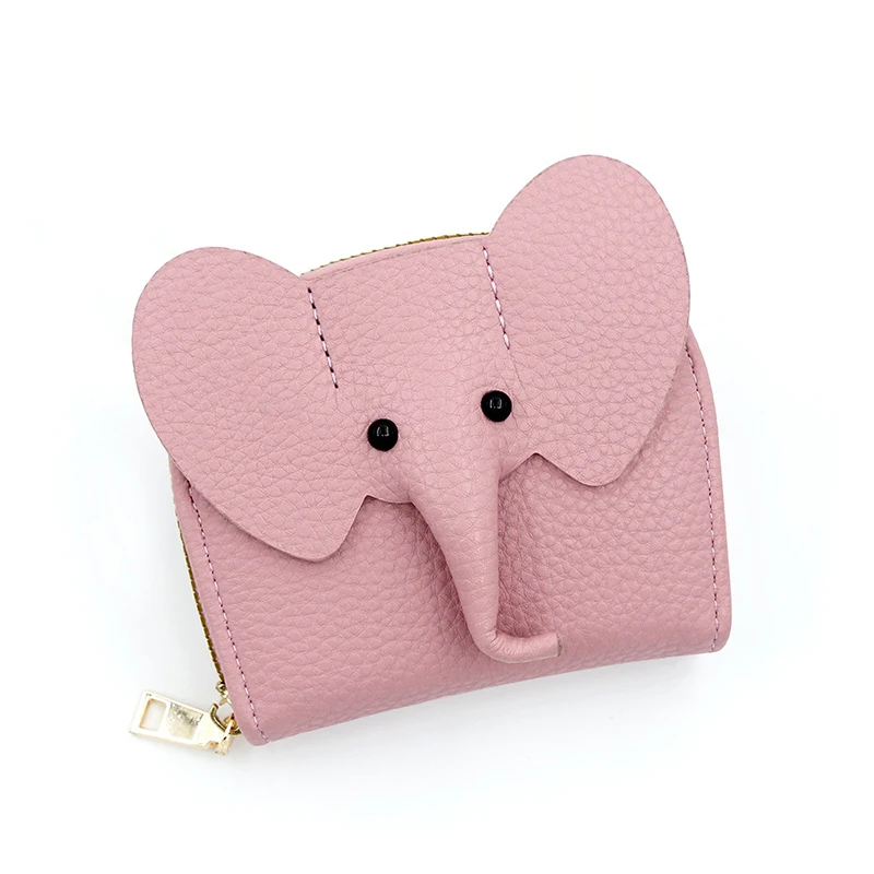 PU Leather  Purse Baby Elephant Design Creative Womens Card Holder Mini Wallet for Bag Pendant Gift Idea