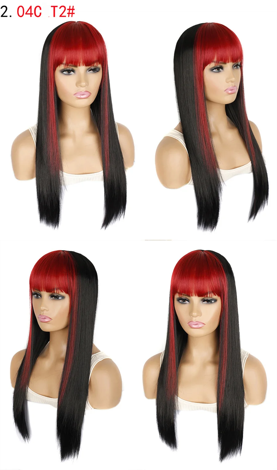 Women Synthetic Colored Bleached Sideburns Bangs Long Straight Wig Full Head Cover Hip Hop Anime Cosplay Party