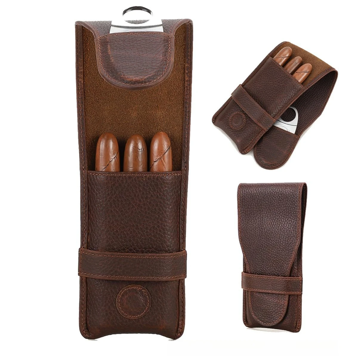 

Винтажный кожаный портсигар Crazy Horse — дорожный держатель для 3 сигар с откидной крышкой