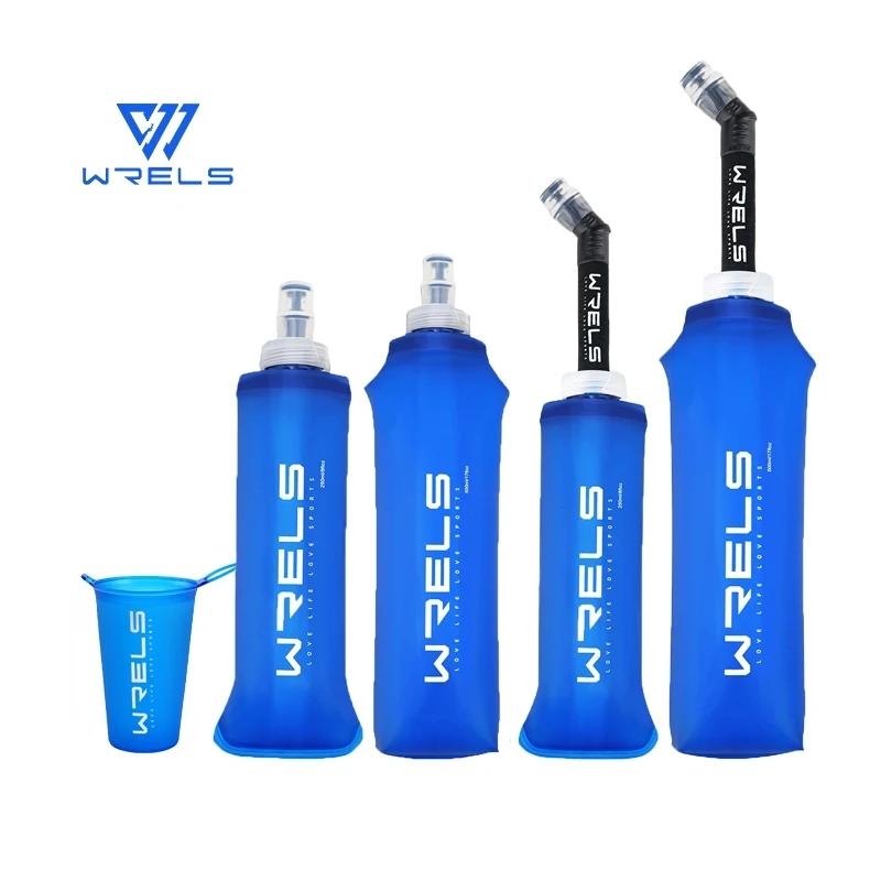 WRELS-bolsa de agua plegable, frasco suave de TPU sin BPA, botella de agua plegable para deportes al aire libre, senderismo, Camping, correr, bolsa