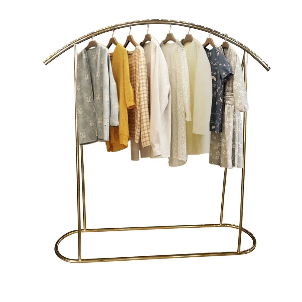 

Shop Stands Gold Baby Clothes Metal Hanging Display Rack System Sports Metal Stainless Steel Retail Shops Custom Logo 20-30 Days
