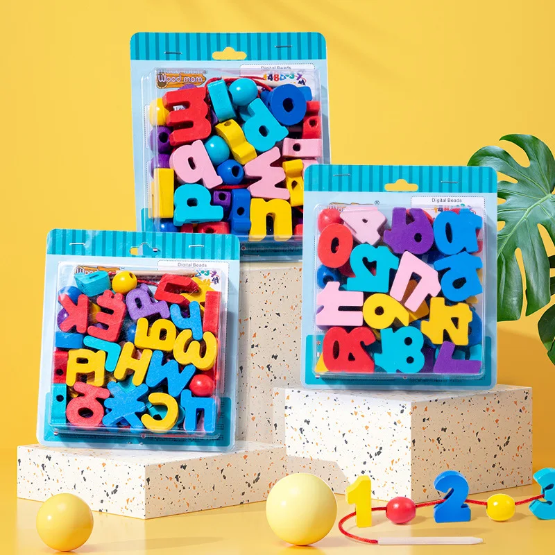 Wood Alphabet Beads Russian Arabic Learning Toys English Letter Blocks Crossword Game Montessori Preschool Numbers Math Teaching