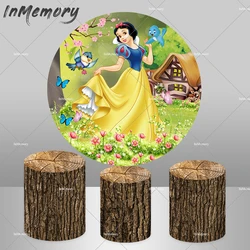 Spring Garden Snow White Round Backdrop Cover Princess Girl Birthday Circle Background Wood Stump Cylinder Covers