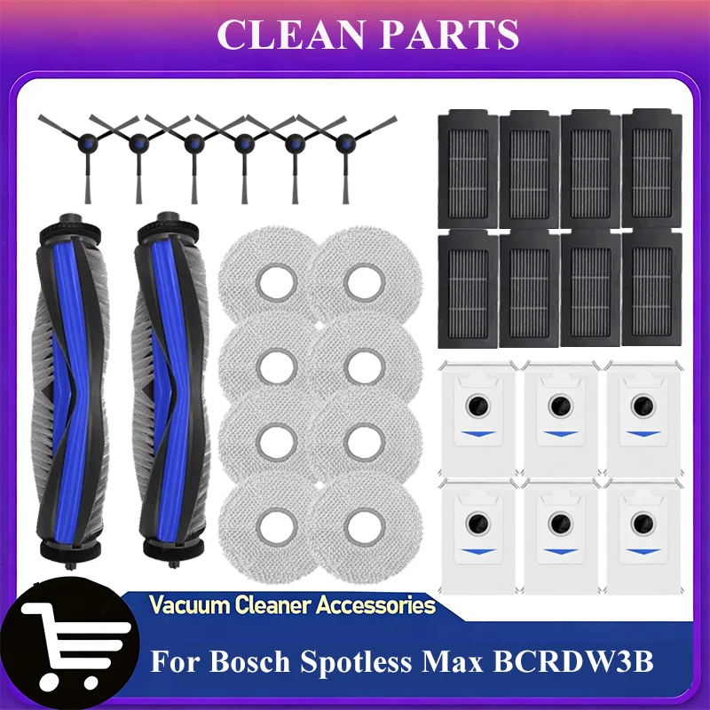 Für Bosch Spotless Max BCRDW3B / BCRDW3BAB, Spotless Max Cam BCRDW3BX Ersatzteile Hauptbürste Seitenbürste Mopp Filter Staubbeutel