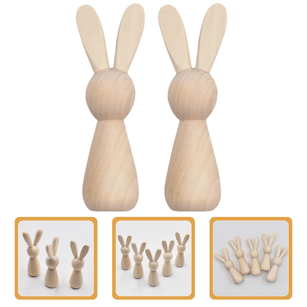 2 Pcs Wooden Nail Bunny Child Graffiti Dolls Guinea Pig DIY Crafts Supplies