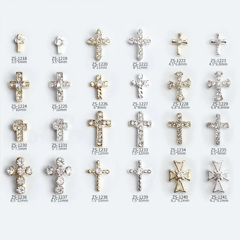 New 30Pcs/Bag Mix Size Zircon Cross Halloween Metal Retro Ghost Claw Skull Spider Web Charms Flower Pearl Nail Alloy Decoration