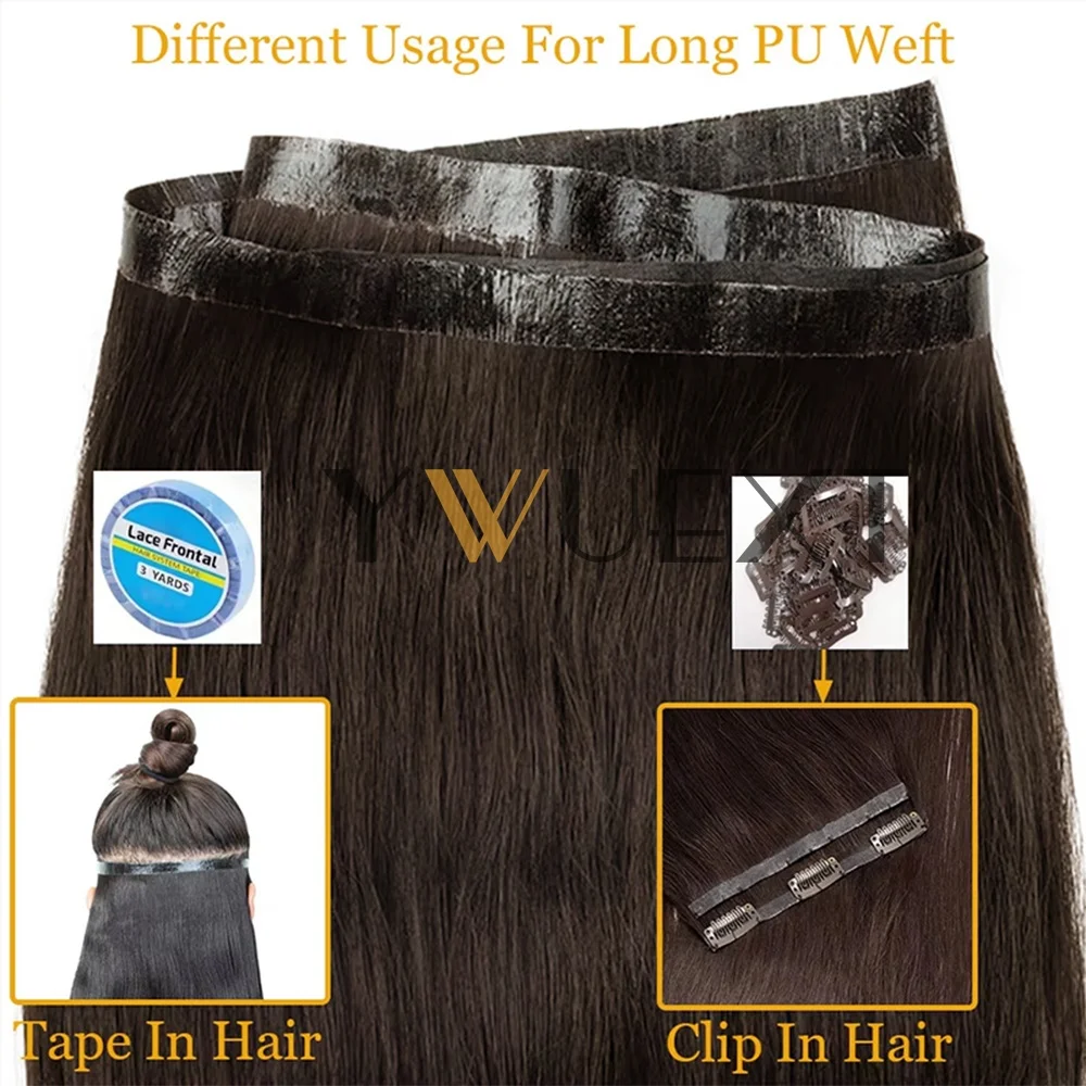 حزم شعر طويلة من جلد البولي يوريثان 12-20 بوصة ينسج الشعر يسلط الضوء على لحمة شعر بشري لعذراء بني داكن للنساء بدون شريط على