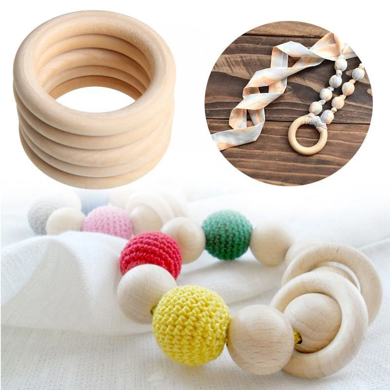 120Pcs Unfinished Wooden Rings 15-55MM Natural Wood Rings For Macrame DIY Crafts Wood Hoops Ornaments Connectors Jewelry Making