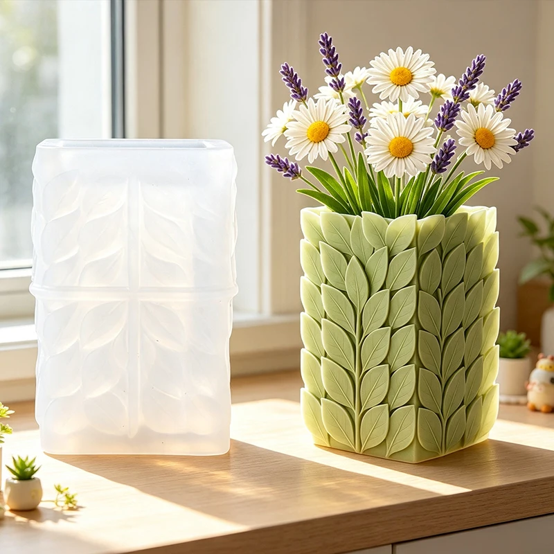 3D Flower Vase Silicone Mold Lily Lotus Monstera Leaf Tulip Peony Flowerpot Planter Candle Holder Storage Container Plaster Mold view 5