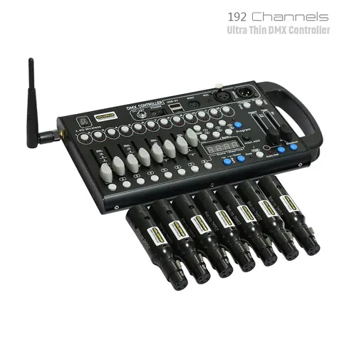 Palco Iluminação Console com Receptor de Bateria Sem Fio, Movendo Cabeça, DJ Show, LED Par, 192 DMX Controller, Novo