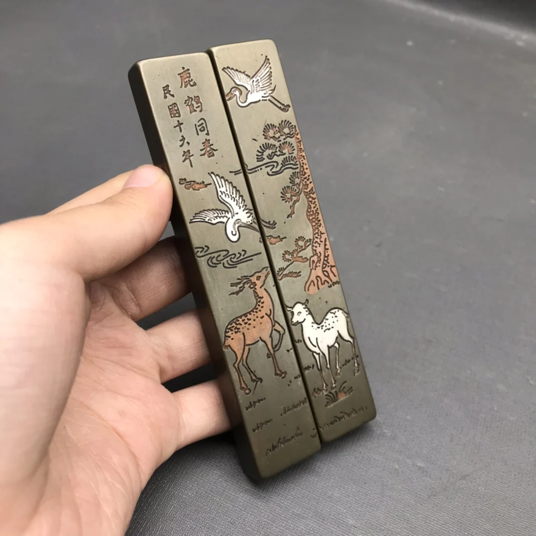 

Antique Trumpet Pressure Ruler Deer Crane Tongchun Copper Ruler Ornament Commemorative Gift