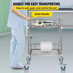 Stainless Steel 3 Layers Salon Trolley Cart With 360° Silent Wheels Instrument Trolley For Hospital Dressing Change Nursing Cart