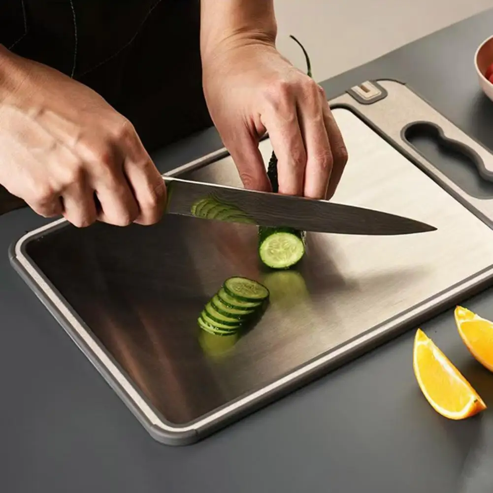 

Stainless Steel Cutting Board Stainless Steel Double-sided Cutting Board with Handle for Meat Veggies Metal Chopping for Kitchen