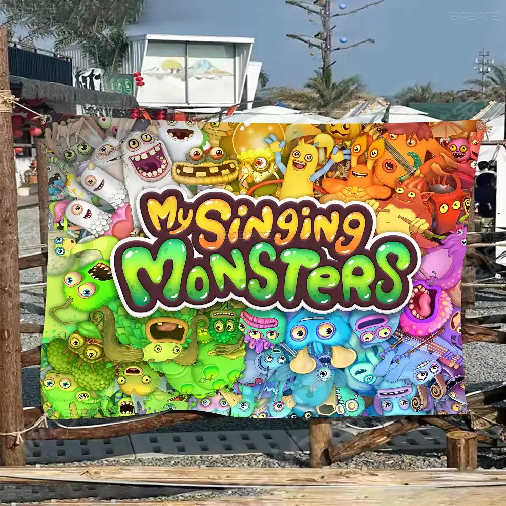 M-My-Singing-Monsters-Game Large Size Flags Printing Patterns Interesting Birthday Party Decorations Banner