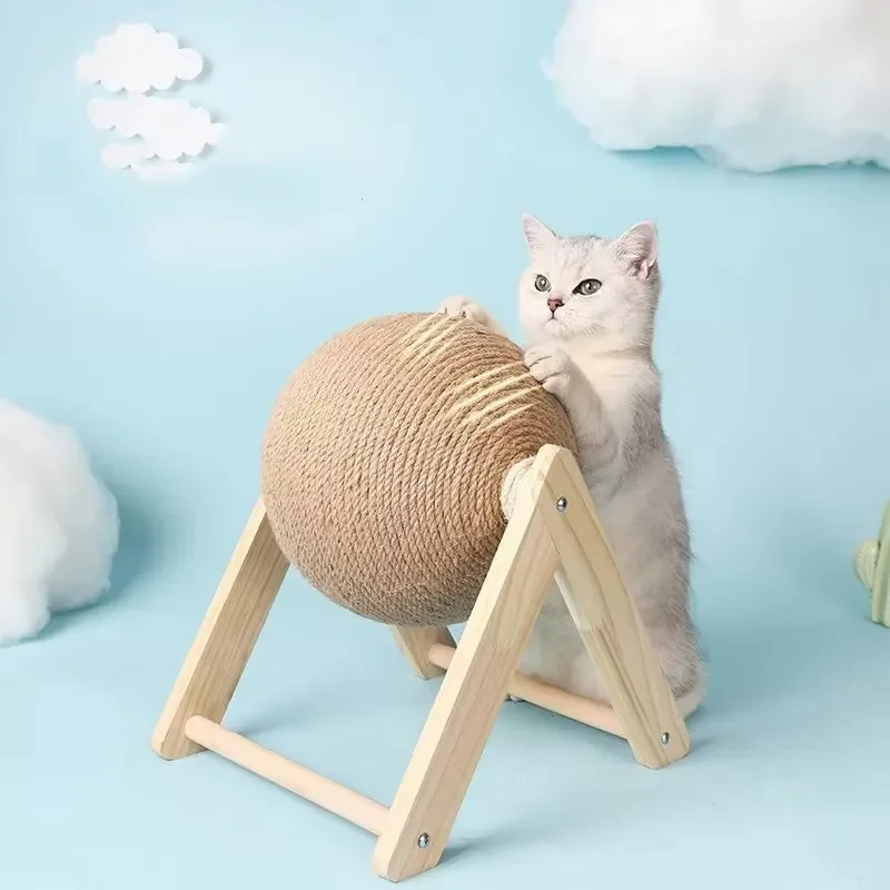 Classic Wooden Cat Scratch Ball Toy with Hemp Rope Board Wear-resistant Kitten Paw Grinding Pet Supplies