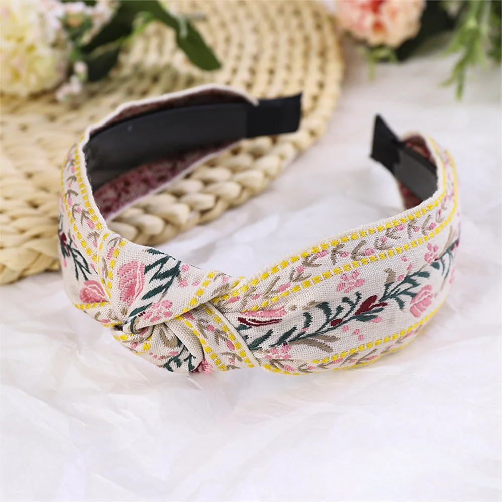 Bestickte Breite Haarbänder für Frauen und Mädchen, Modische Elastische Haarreifen, Stoff-Haarbänder, Damen-Haaraccessoires – Detail 23
