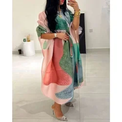 Pleated Women's Shawl Dress Autumn 2024 New Plus-size Fashion Loose Long Dress Women's Wear Robe Summer  Maxi Dress