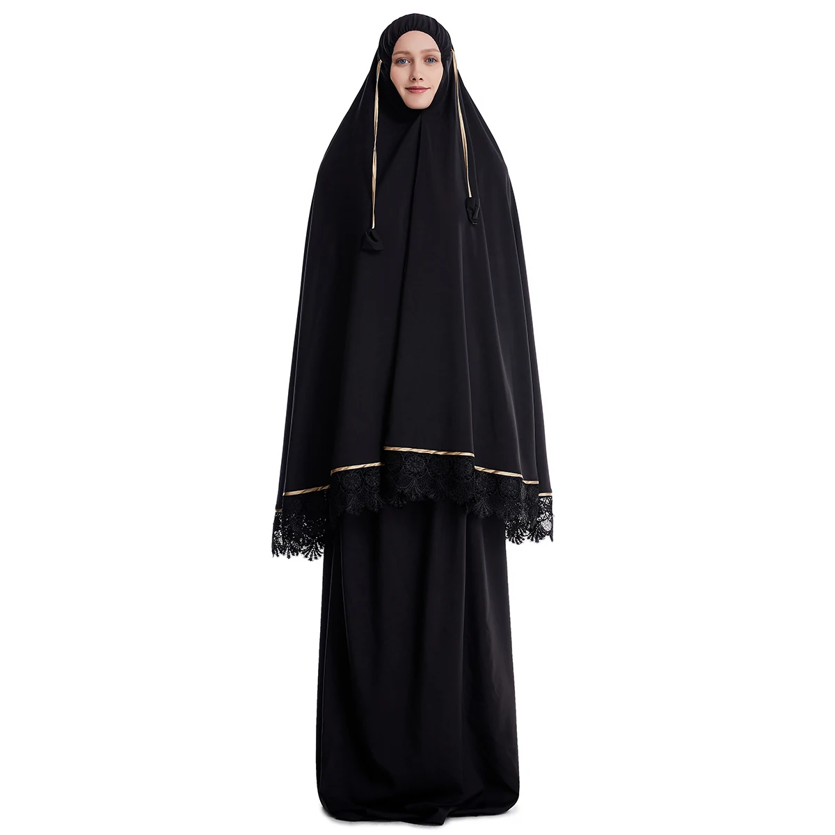 Muslim Women Burqa Dress Two-piece Suit Ethnic Lady Hijab Abaya Suit Ramadan Eid Prayer Garment