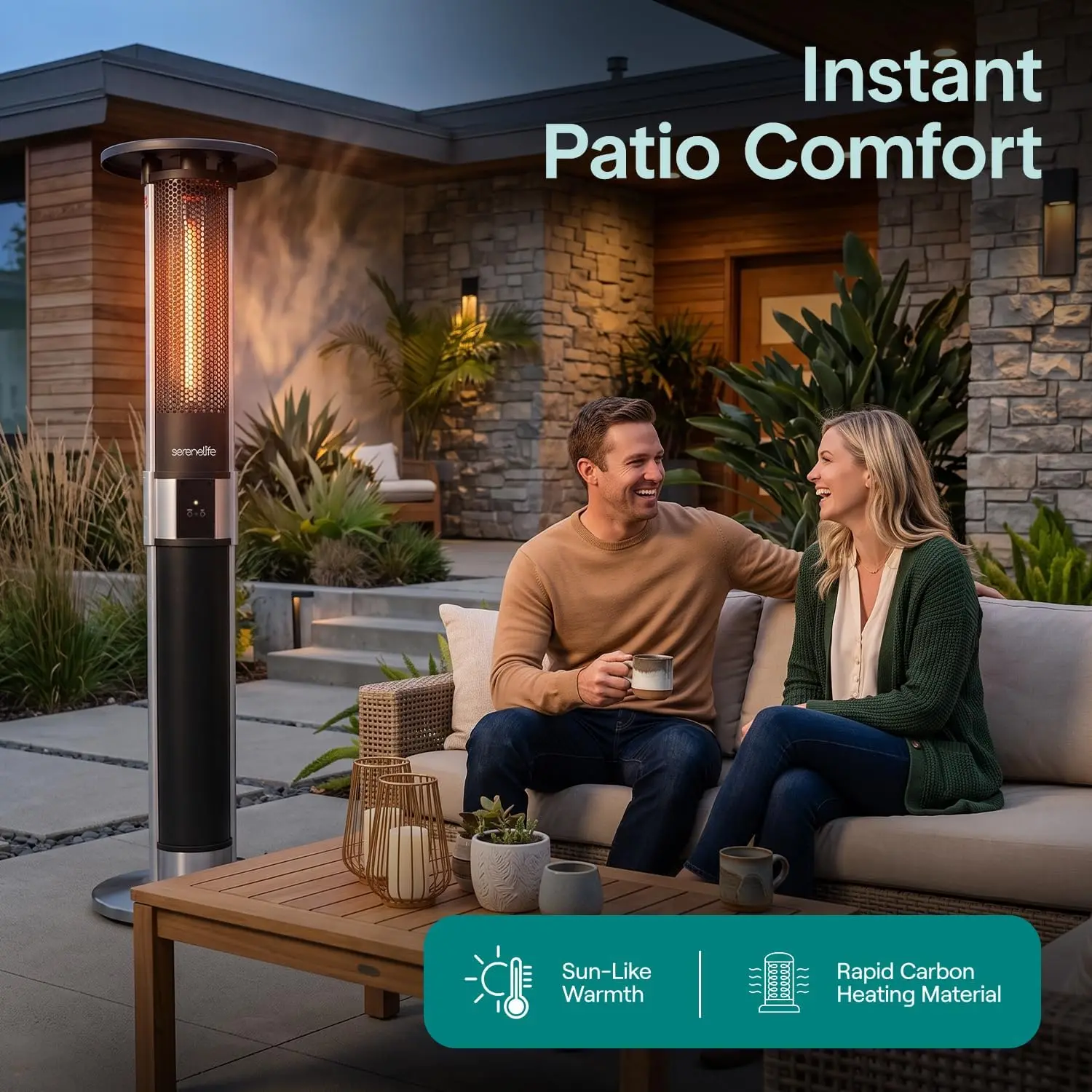 Electric Infrared Patio Heater, 1500W Indoor Outdoor Space Heater with Remote Control, IP24 Rated, Anodized Aluminum Alloy Frame, for Restaurant, Backyard, Garage and Deck