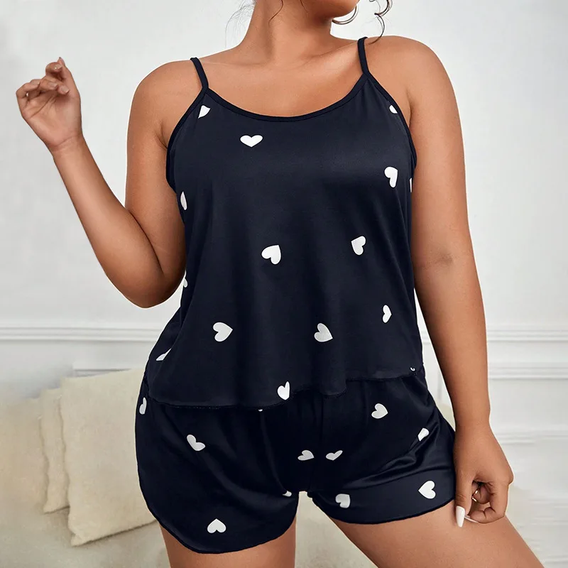 Damen Sommer Milch Seide Pyjama sexy Neck holder Tops Shorts lässig locker bequem zu Hause Anzug Dame übergroße bedruckte Lounge wear