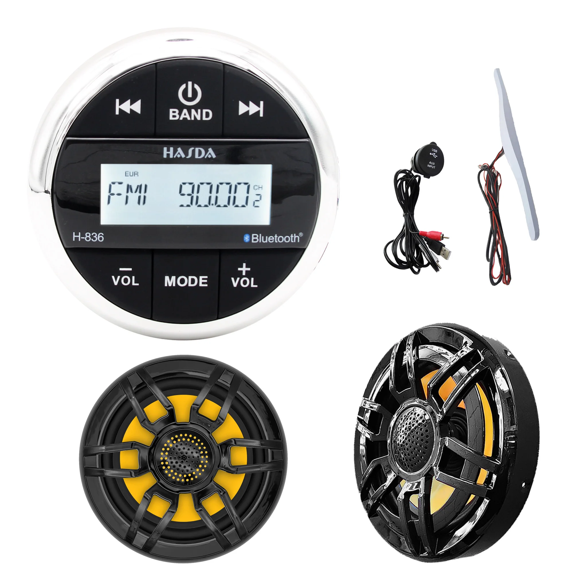 

HASDA waterproof marine 8 inch speakers H-068*2+Bluetooth MP3 radio player H-836+USB date cable+antenna SUIT