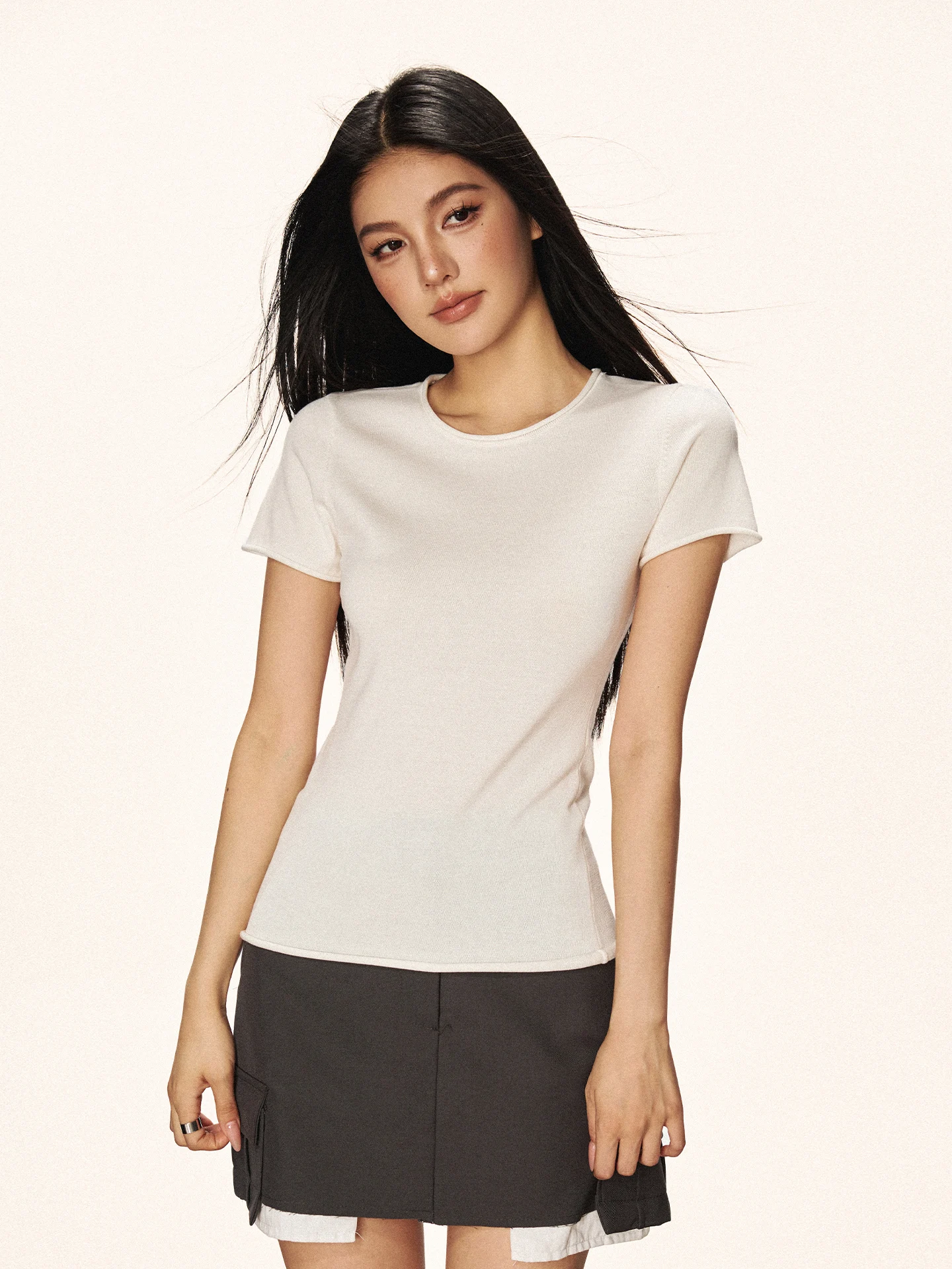 

Женская облегающая футболка-топ в ретро-американском стиле из шерсти и лиоцелла с круглым вырезом, вязаная, с коротким рукавом, базовый слой для ношения под одеждой